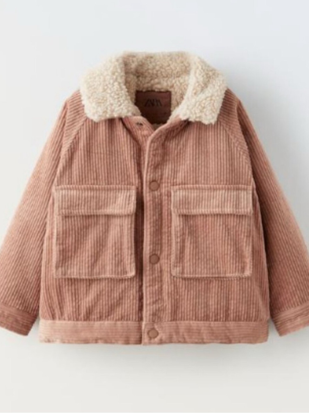 Zara Kids Dusty Rose Corduroy Jacket with Cream Sherpa Collar
